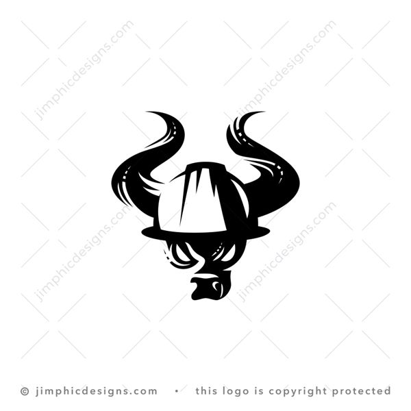 Construction Bull Logo logo for sale: Modern bull with strong horns wearing a construction hardhat.