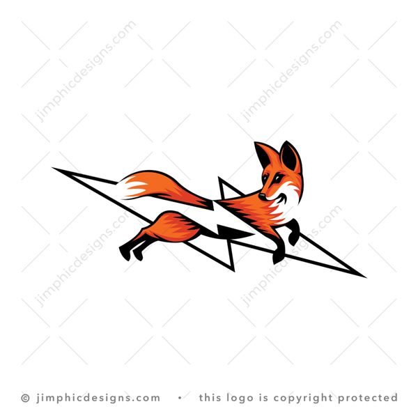 Lightning Fox Logo logo for sale: Sleek fox graphic in a jumping motion looking over his back. The animal is inside an iconic bolt shape.