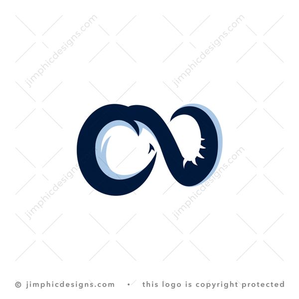 Infinite Elephant Logo logo for sale: Iconic infinity symbol is shaped around a simplistic elephant head and trunk design.