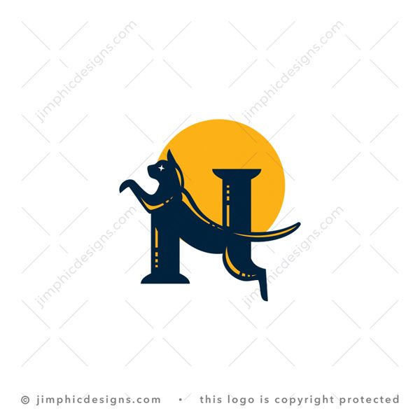 N Cat Logo logo for sale: Modern cat in a jumping position acts as the middle line for the uppercase letter N.