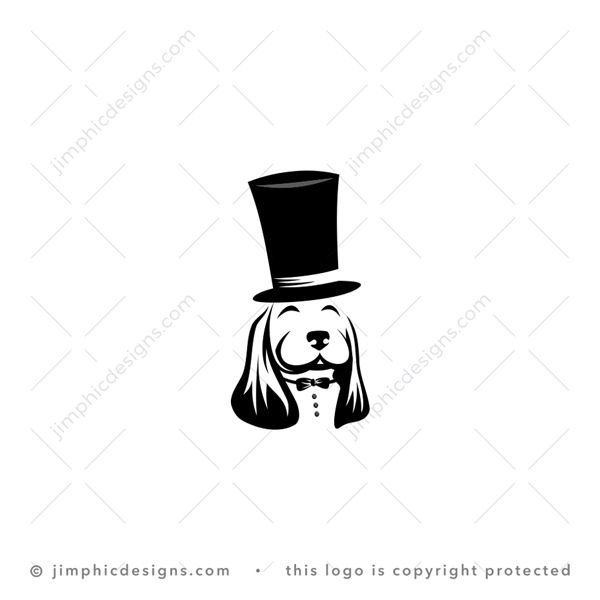 Dog Logo logo for sale: Very happy dog have a formal top hat on his head and a bow tie around his neck.