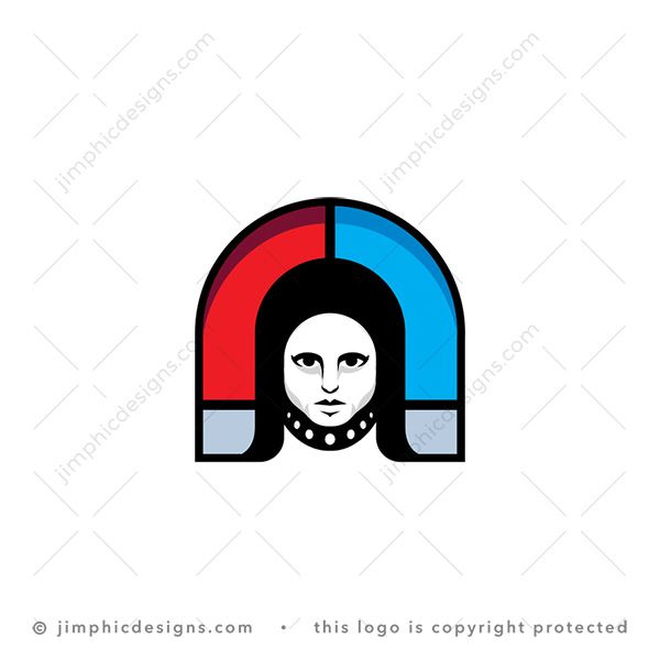 Girl Magnet Logo logo for sale: Big simplistic magnet graphic featuring a female face inside.