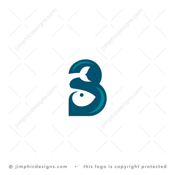 B Fish Logo logo for sale: Modern and smooth letter B design shapes itself around a fish in jumping motion.