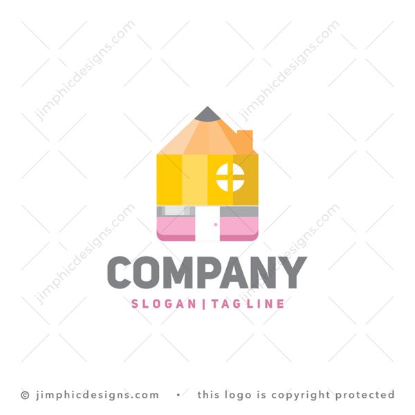 Pencil House Logo logo for sale: Modern pencil graphic have a house shaped inside itself.