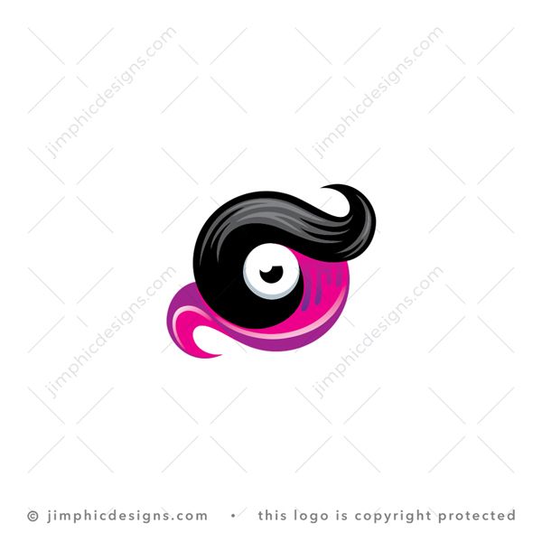 Fashion Eye Logo logo for sale: Abstract fashion design is shaped around a round eye with a manly hairstyle on top and a female clothing underneath.