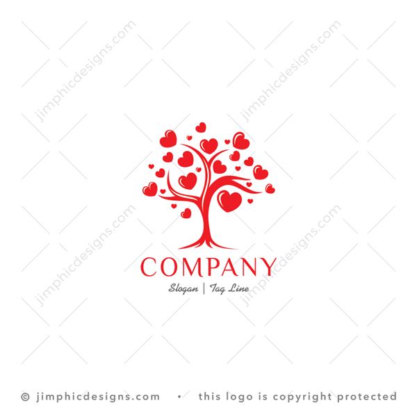 Love Tree Logo logo for sale: Abstract tree design is wearing smooth hearts in the place of leaves.