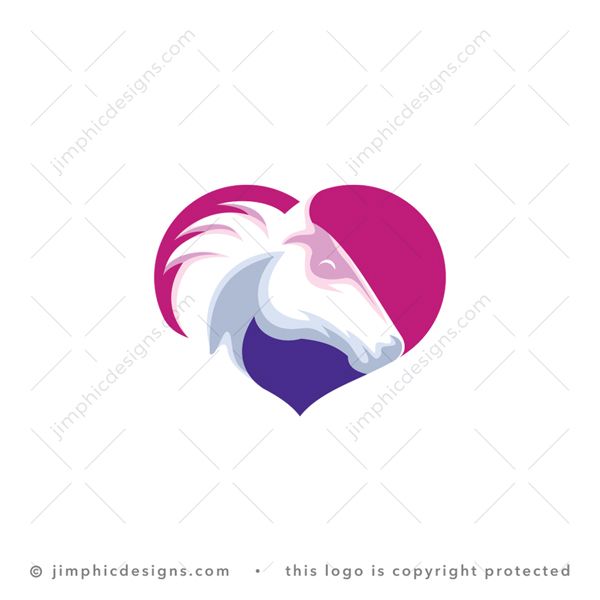 Horse Heart Logo logo for sale: Iconic big heart featuring a lovely horse head inside.