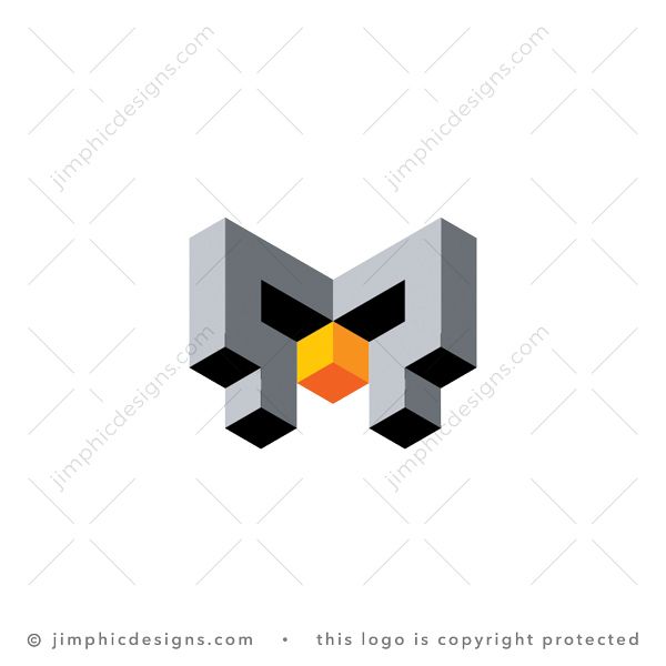 3D Letter M Logo logo for sale: Sleek uppercase letter M is shaped with 3D blocks and a bright orange block in the center.