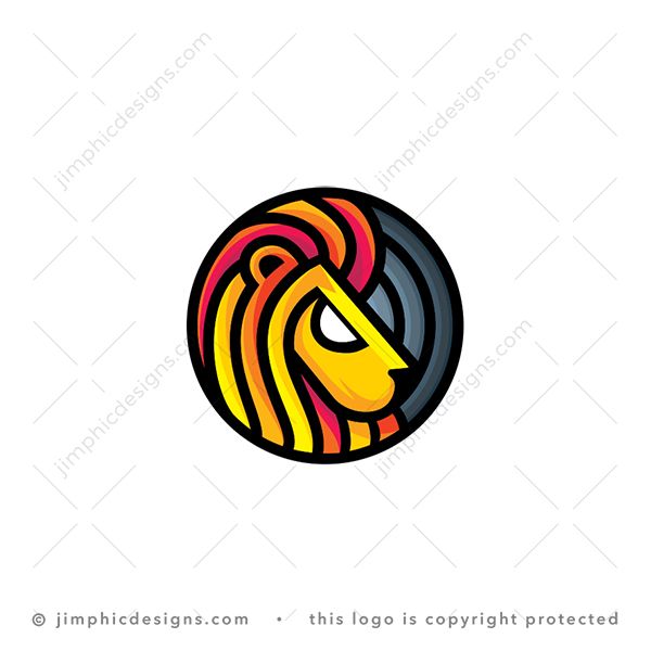 Lion Logo logo for sale: Modern and bold lion head design inside a perfectly round circle shaped with thick outlines.