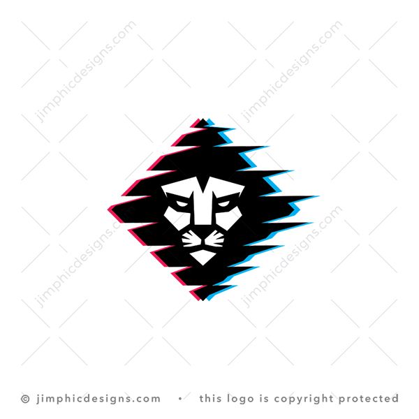 Lion Logo logo for sale: Fierce lion face and mane flowing in the wind is shaped perfectly into a diamond shape cube.