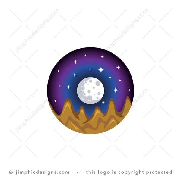 Doughnut Moon Logo logo for sale: Modern doughnut design with a starry background and big full moon in the center.