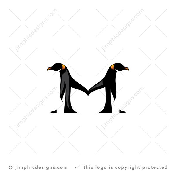 M Penguin Logo logo for sale: Two smooth penguins holding fins and facing an opposite direction creates the shape of the letter M.