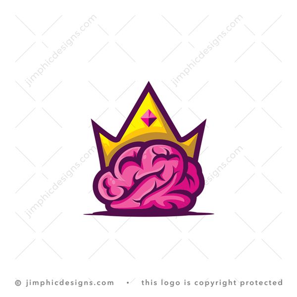 Brain King Logo logo for sale: Modern and stylish human brain with a slight shadow effect have a big golden crown on top to represent the best.