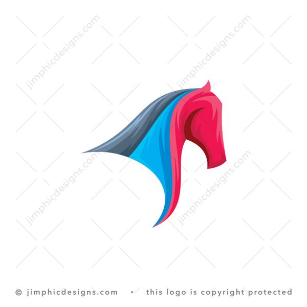 Horse Logo logo for sale: Modern horse design is shaped with three different colored layers. Horse have his head high in the air.