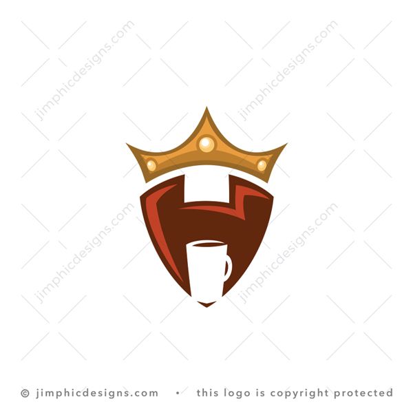 H Coffee Logo logo for sale: Modern letter H design features a white negative space coffee mug and a crown on top.