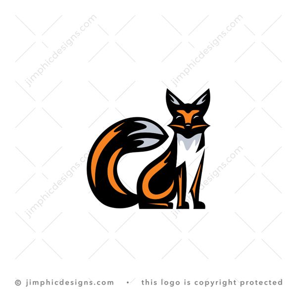 Lightning Fox Logo logo for sale: Modern fox design in a sitting position with his chest shaped as a lightning bolt.