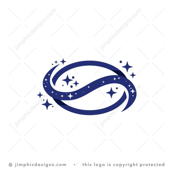 Galaxy Coffee Logo logo for sale: Modern coffee bean design is shaped with an orbiting swoosh around the bean with some stars.