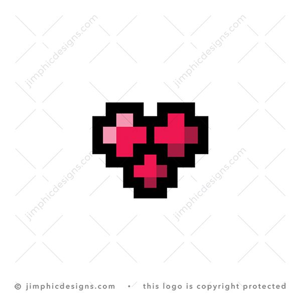 Medical Heart Logo logo for sale: Sleek pixelated heart design is shaped with three medical crosses.