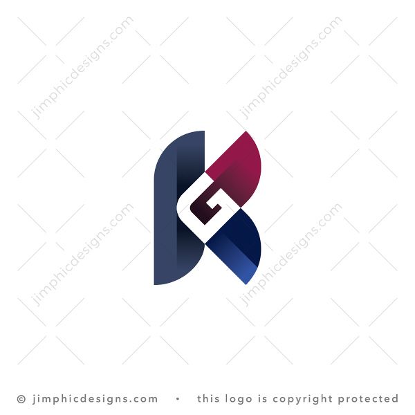 Letters KG Logo logo for sale: Big and bold uppercase letter K is shaped with a uppercase letter G in the middle.