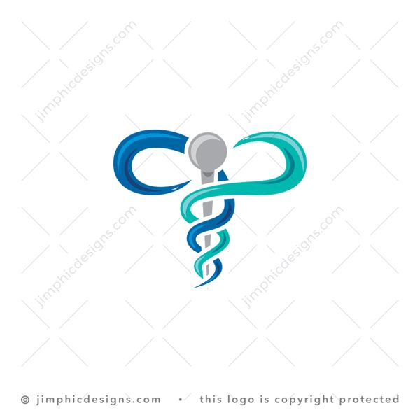 Infinity Health Logo logo for sale: Modern medical caduceus design ending in an abstract infinity symbol shape. 