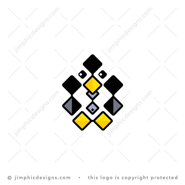 Penguin Logo logo for sale: Cute little penguin holding a fish in his beak is shaped with technology icons.