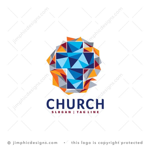 Origami Cross Logo logo for sale: Christian cross is being shaped with very colorful origami shapes on a sharp and abstract origami background.