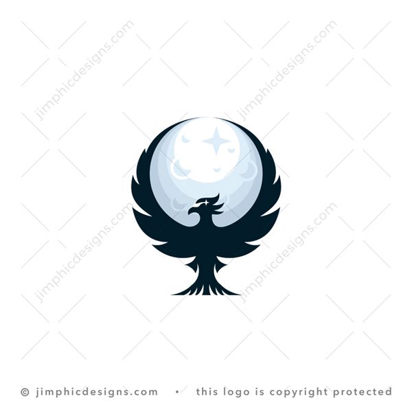 Phoenix Moon Logo logo for sale: Modern and simplistic phoenix bird shaping its wings to create a moon.