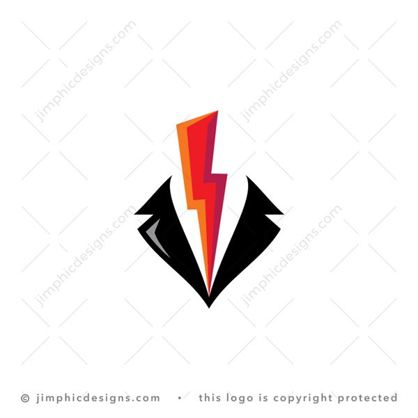 Electric Suit Logo logo for sale: Simplistic suit clothing graphic with an iconic electric bolt in the shape of a tie.