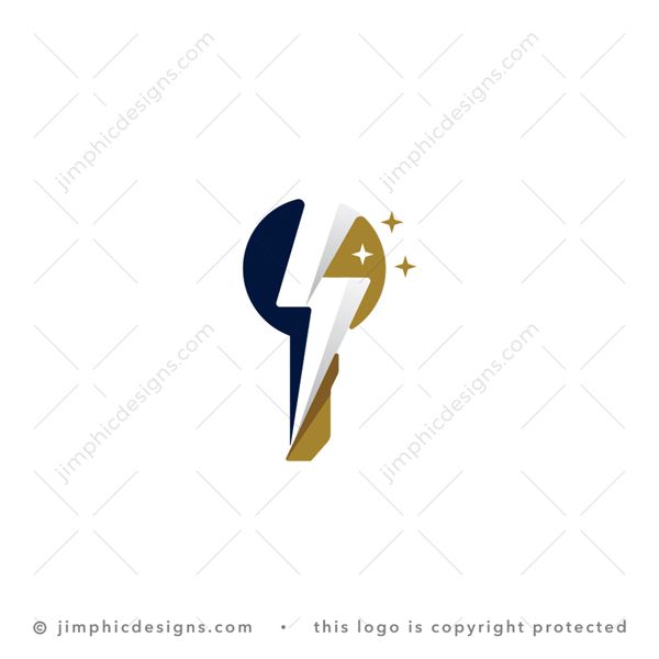 Bolt Key Logo logo for sale: Modern key shape featuring a white negative space lightning bolt inside.