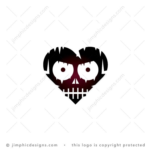 Skull Heart Logo logo for sale: Angry skull is in a heart shape with broken pieces.