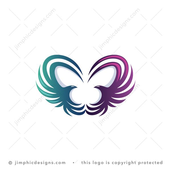 Butterfly Birds Logo logo for sale: Two abstract birds flying towards each other creates a white negative space butterfly.