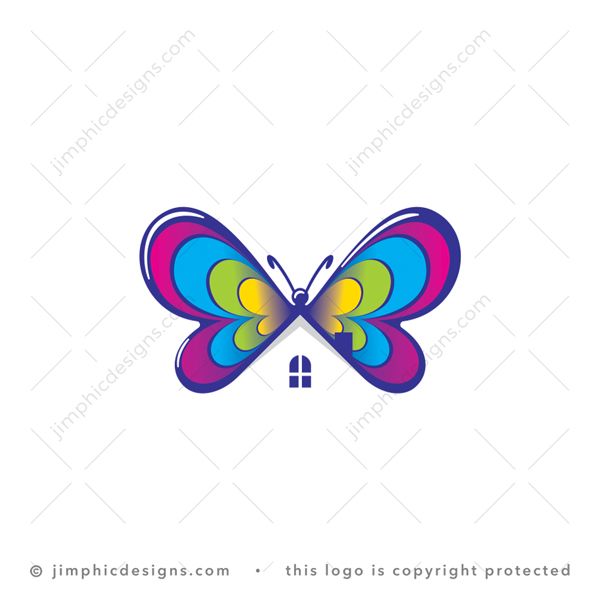 Butterfly House Logo logo for sale: Modern butterfly design with wings spread open creates the shape of an iconic house underneath.