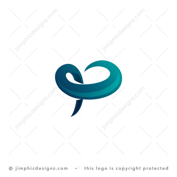 P Logo logo for sale: Abstract letter P is shaped with sharp curving lines.