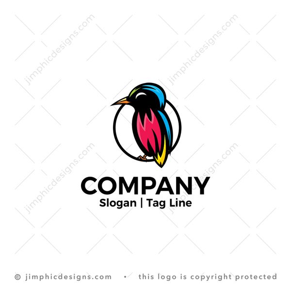 Bird Logo logo for sale: Modern and bold little bird design shaped with colorful shapes inside a round circle.