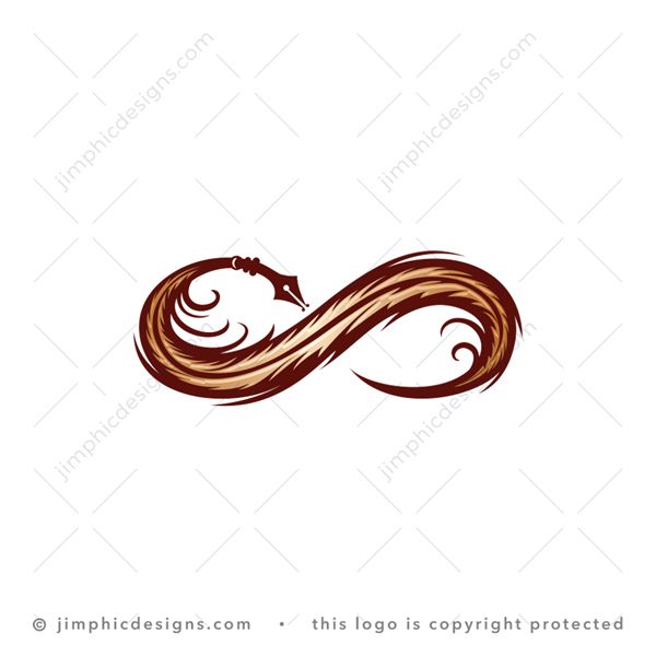 Infinite Quill Logo logo for sale: Modern quill feather pen design in the shape of an iconic infinity symbol.