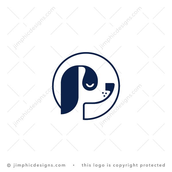 Letter R Dog Logo logo for sale: Simplistic dog head is shaped around a lowercase letter R design.