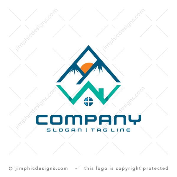 AW Scene Logo logo for sale: Pointy mountains with a house underneath are create with the uppercase letters A and W.