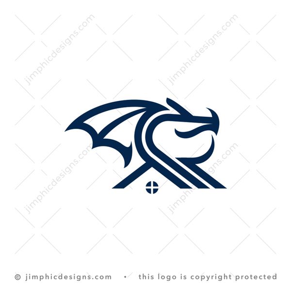 Dragon Roof Logo logo for sale: Modern and simplistic dragon incorporated into three iconic roof graphics.