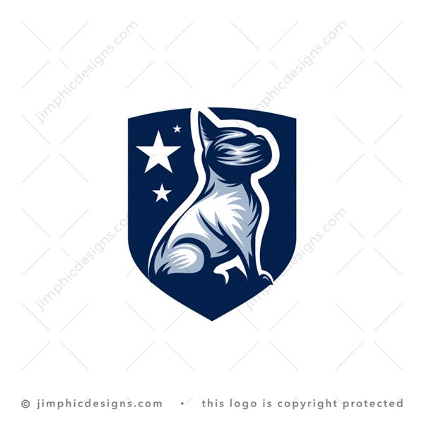 Dog Logo logo for sale: Modern dog sitting inside a iconic crest looking up with a star above.