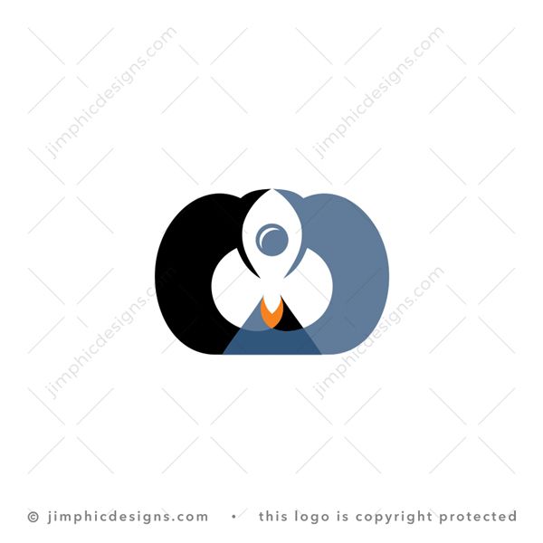 Rocket Birds Logo logo for sale: Modern and simplistic space rocket is shaped with two iconic bird shapes in opposite directions.