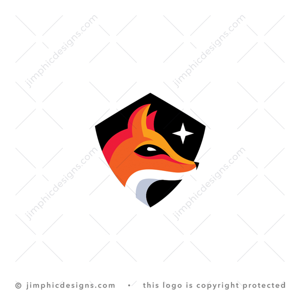 Fox Logo logo for sale: Modern fox head design inside a simplistic crest shape featuring a big bright star.,