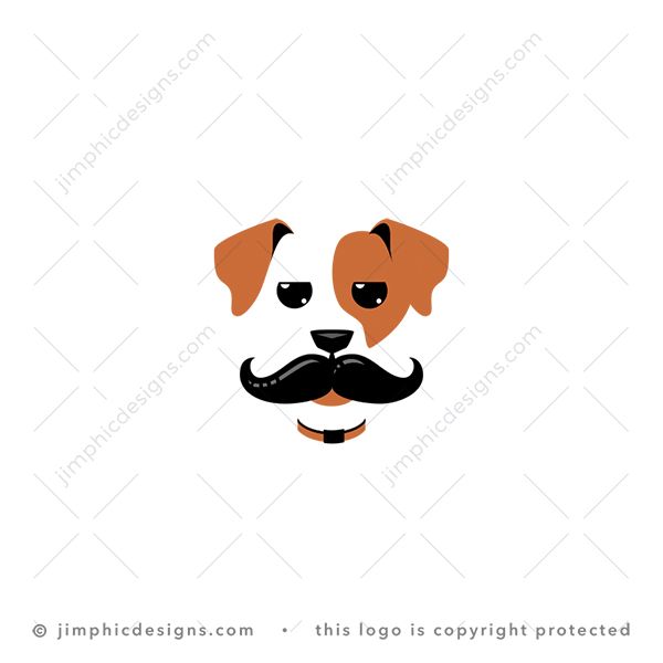 Mustache Dog Logo logo for sale: Modern and simplistic dog growing a big mustache under his nose.