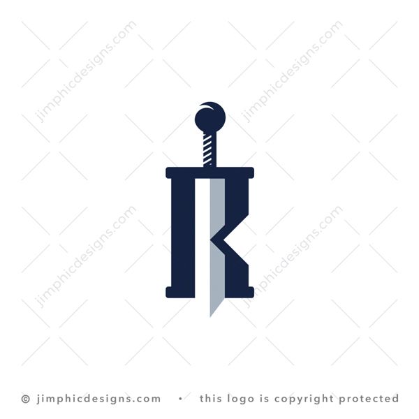 R Sword Logo logo for sale: Big and bold uppercase letter R is shaped around and with a big strong sword.