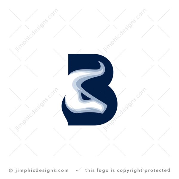 B Bull Logo logo for sale: Big iconic letter B shaped around a big bull head and strong horns.