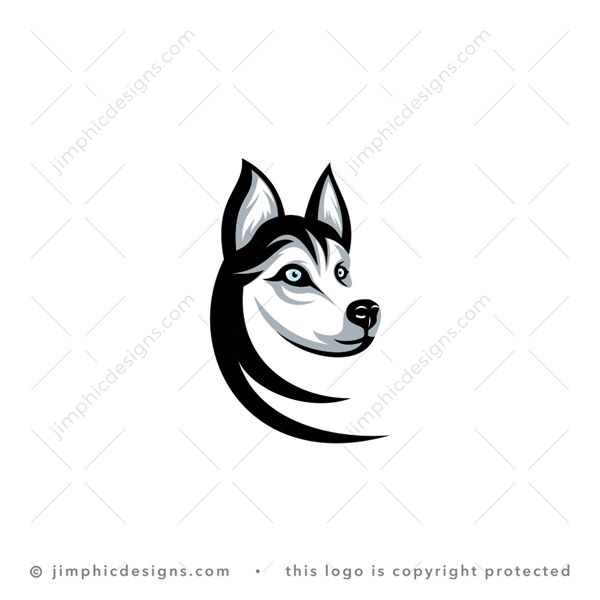 Dog Logo logo for sale: Modern husky dog head design with a big smile on his face.