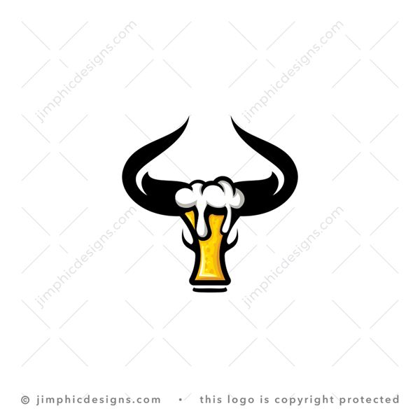 Beer Bull Logo logo for sale: Smooth beer glass with foam on top and sliding down the glass are created in the shape of a big bull.