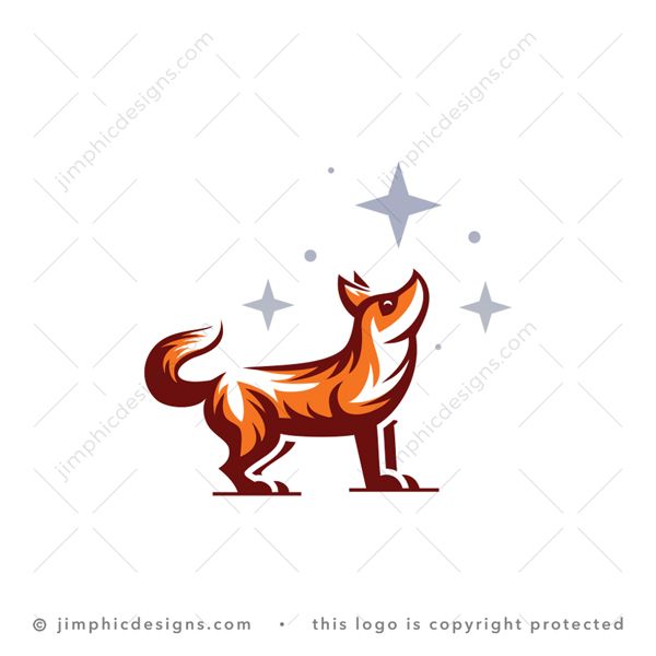 Fox Logo logo for sale: Modern fox standing on all fours looking up at the stars, with a glister in his eye.