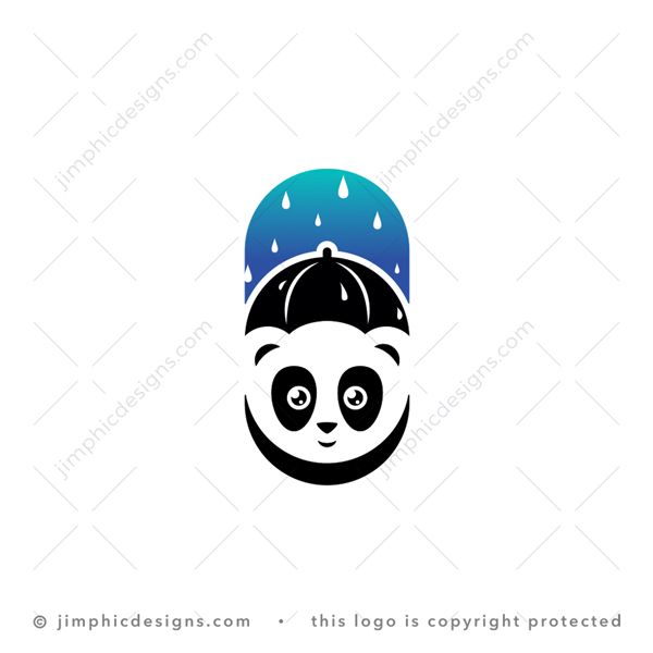 Umbrella Panda Logo logo for sale: Smiling panda is shaped with a umbrella on his head acting as protection against the falling rain.