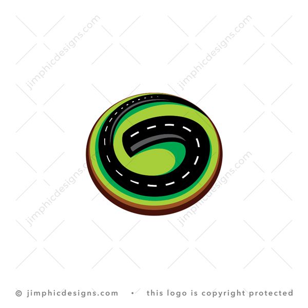 G Road Logo logo for sale: Sleek uppercase letter G design is shaped with a curving road on a big green field.