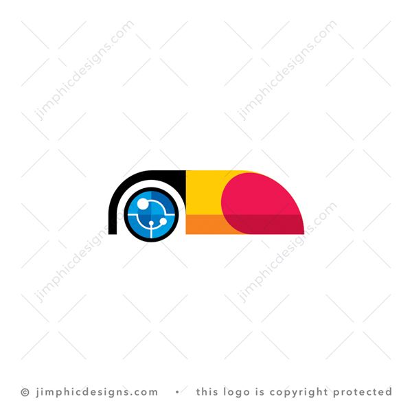 Toucan Tech Logo logo for sale: Very simplistic toucan bird head design featuring an technology robotic eye.